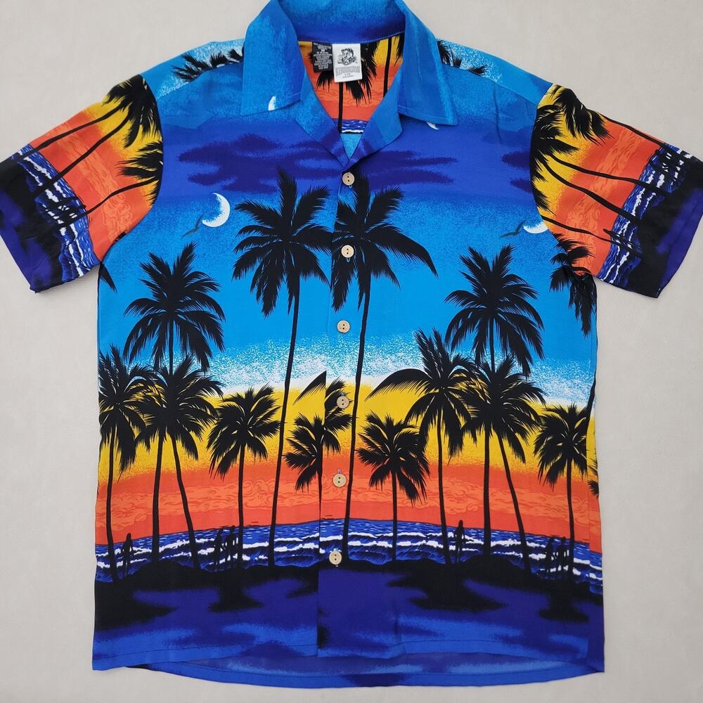 Kennington Beverly Hills California Blue Surfer Skater Hawaiian Shirt Men Medium